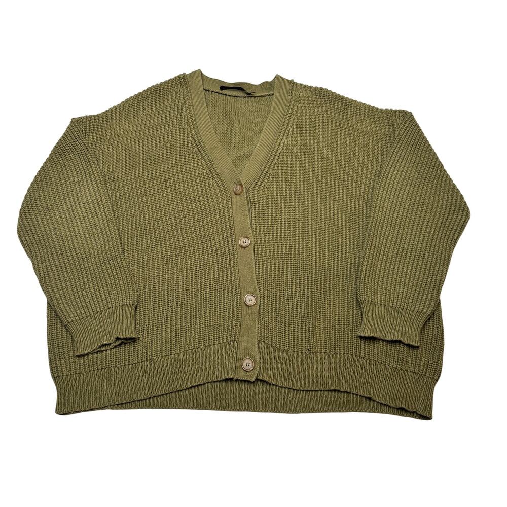 Jenni Kayne Cotton Cocoon Cardigan Sweater Women's Large Green Minimalist